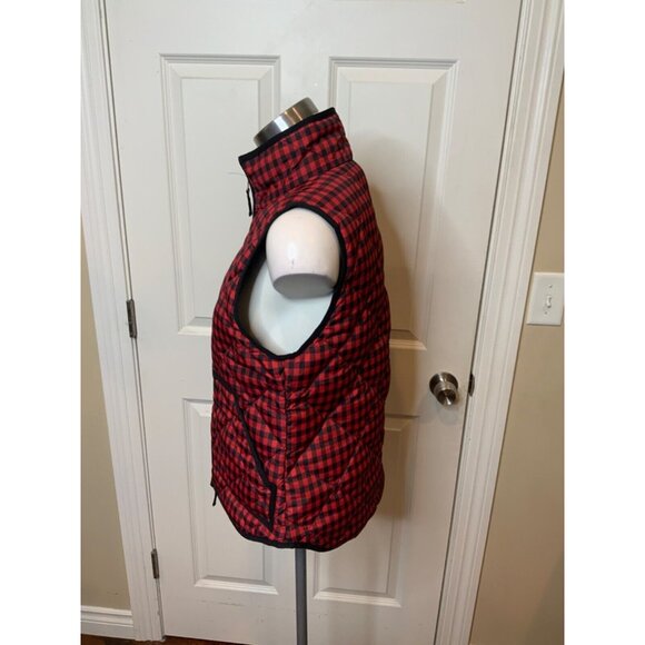 J. Crew Red Black Buffalo Plaid Puffer Vest, Size Small - Picture 3 of 5